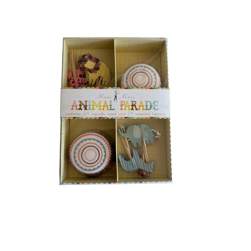 Meri Meri Cupcake Kit Multicolor Animal Parade 24 Toppers & Liners 45-0108